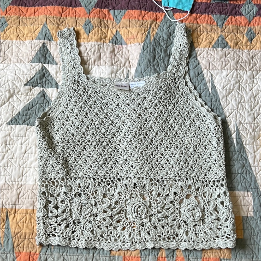 Von Saken Crochet Lace Tank Top - Gray